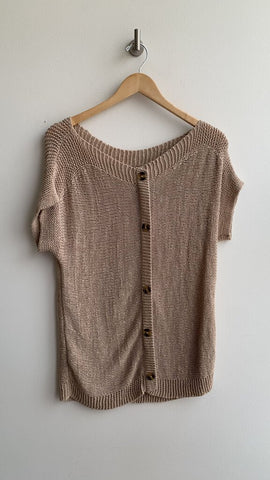 Cable & Gauge Dusty Pink Back Button Short Sleeve Knit Top -Size Medium