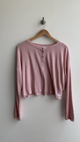 Calvin Klein Jeans Pink Ribbed 1/4 Button Front Long Sleeve Top - Size Small