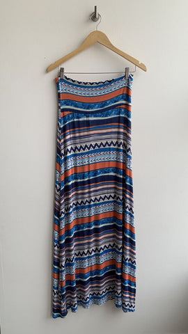 Body Central Blue/Orange Printed Maxi Skirt - Size Medium (Estimated)