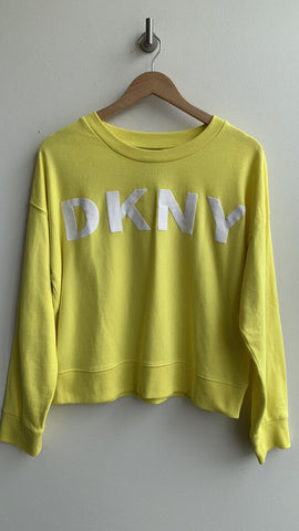 DKNY Bright Yellow Crewneck Ribbed Trim Sweatshirt - Size Large
