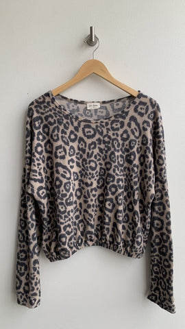 Free Kisses Leopard Print Plushy Banded Hem Long Sleeve Shirt - Size X-Large