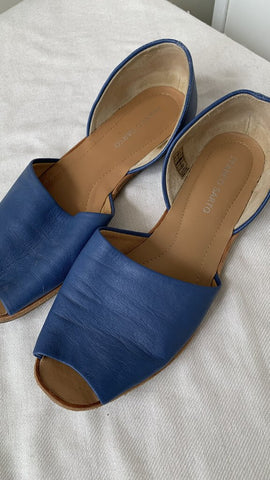 Franco Sarto Blue Leather Peep-Toe Flats - Size 10