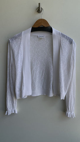 Calvin Klein White Knit Lace Look Frill Sleeve Cardigan - Size Medium
