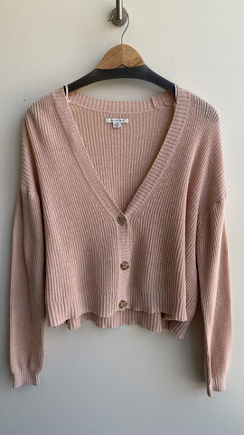 American Eagle Pink Ribbed Button Front Cardigan - Size Medium