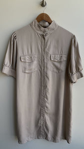Yest Tan Button Front Bubble Short Sleeve T-Shirt Dress - Size 10