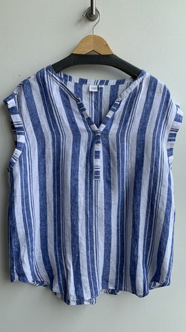 Gap Blue/White Striped Linen Sleeveless Top - Size Large