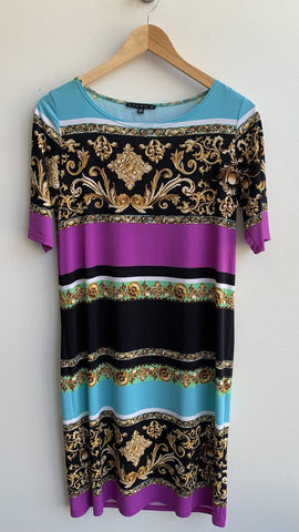 Tiana B. Mutli-Colour Printed Stipe 1/4 Sleeve Dress - Size Small