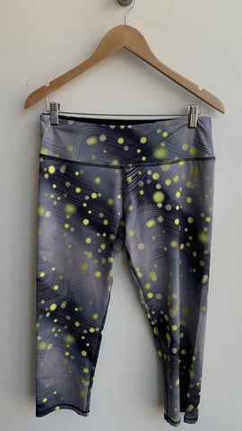 RBX Grey/Yellow Dot Print Cropped Athletic Leggings - Size Large (Estimated)