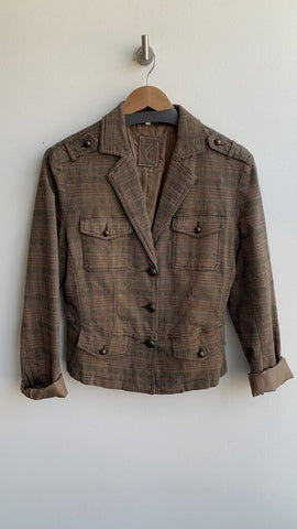 Cattiva Brown Check Print Military Style Jacket - Size Large