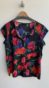 Ivanka Trump Black Abstract Floral Print Sleeveless Blouse - Size X-Large (Estimated)