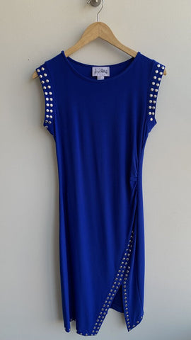 Joseph Ribkoff Royal Blue Studded Trim Sleeveless Dress - Size 6