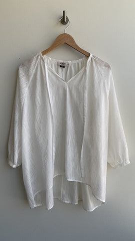 Soaked in Luxury White White Sheer Textured Oversized Long Sleeve Blouse - Size Medium