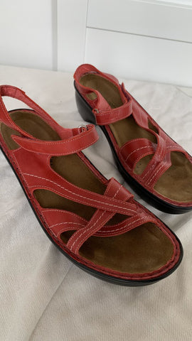 Naot Red Leather Strappy Heeled Sandal - Size 42