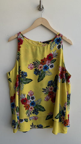 Zac & Rachel Yellow Floral Print Sleeveless Layered Blouse - Size X-Large