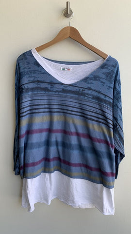 Made in Italy Blue Stripe Printed Top with White Underlayer - Size 10