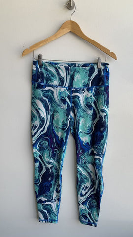 Patagonia Blue/Green Watercolour Print Cropped Athletic Leggings - Size X-Small