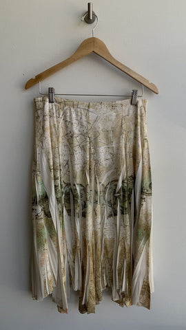 Studio Y Tan/Green Printed Accordian Skirt - Size Medium