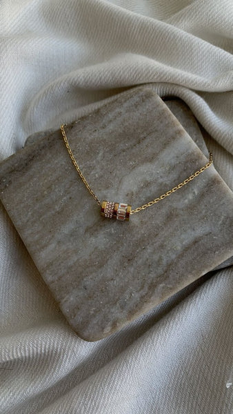 Michael Kors Gold Pink/Clear Stone Pendant Necklace