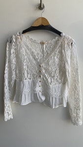 Lace Long Sleeve Button Front Blouse - Size M/L (Estimated)