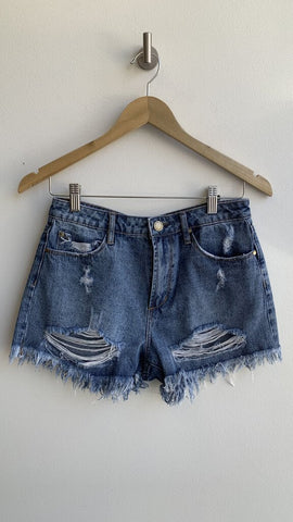 Articles of Society Mid-Blue Distressed High Rise Denim Shorts - Size 26