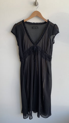 Colleen Eitzen Black Sheer Nude Slip Cap Sleeve V-Neck Dress - Size 34