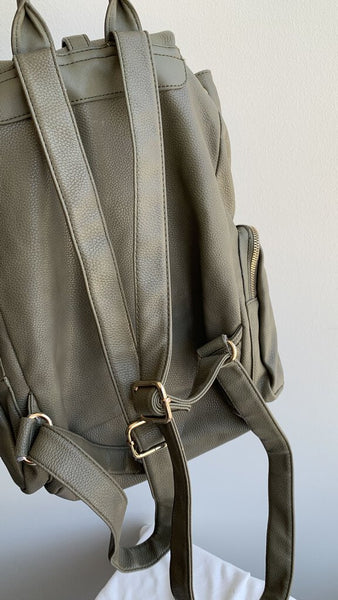 Topshop Army Green Pebbled Leather Backback
