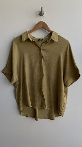 Vero Moda Mustard Satin Button Front Short Sleeve Shirt - SIze Medium