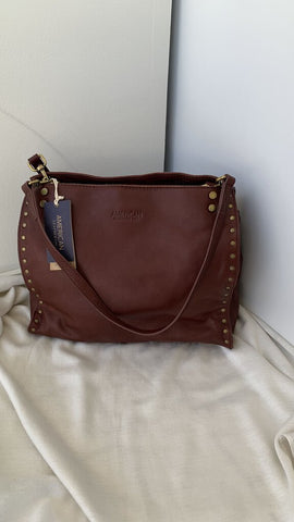 American Leather Co Red 'Lenox' Brown Studded Satchel (NWT)