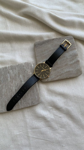 Michael Kors Black Leather Gold Face Watch