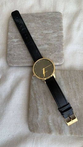 Nixon Black Leather Gold Face Watch