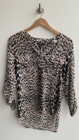 Le Chateau Animal Print Sheer Roll Tab Sleeve Blouse - Size X-Small