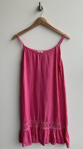 Bellambra Pink Ruffle Trim Thin Strap Linen Dress - Size Small
