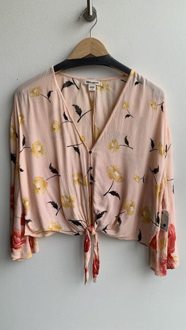 Billabong Peach Floral Button/Tie Front Long Sleeve Blouse - Size Large (NWT)