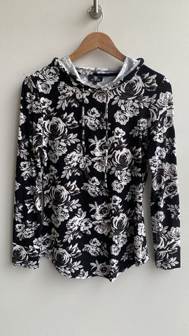 BB Collection Black Rose Print Hooded Long Sleeve Shirt - Size Medium (NWT)
