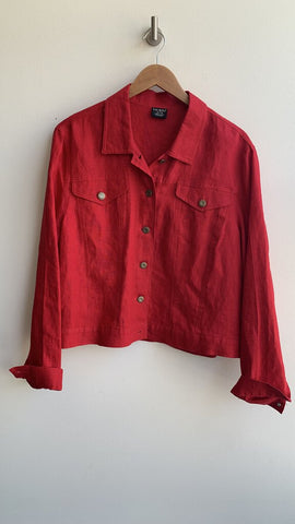 Tribal Red Button Front Linen Jacket - Size X-Large