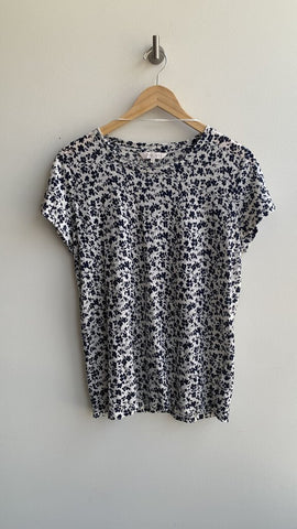 Part Two Navy/White Floral Print Linen Knit Tee - Size X-Large