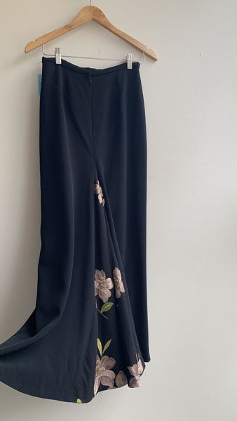 Obsessions Couture Black Split Back Floral Embroidered Maxi Skirt - Size 8