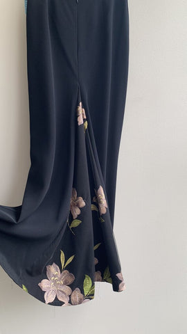Obsessions Couture Black Split Back Floral Embroidered Maxi Skirt - Size 8
