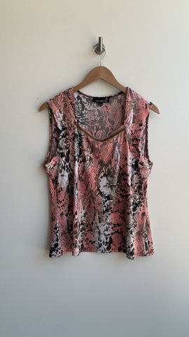 Laura Petites Pink/Brown Rose Print Blouse - Size X-Large