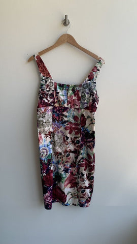 Teaberry White/Burgundy Floral Print Sleeveless Dress - Size X-Large