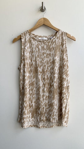 Yaya Brown/Cream Animal Print Linen Knit Tank - Size Medium