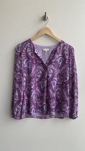 Laura Petites Purple Paisley Print Long Sleeve Blouse - Size 8