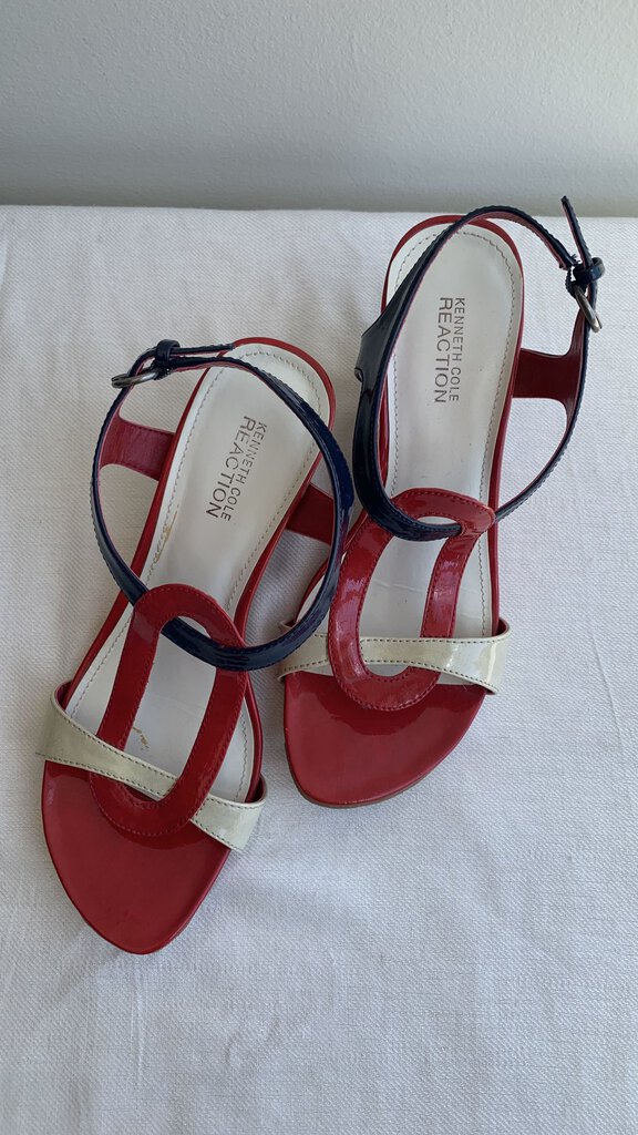 Kenneth Cole Red/Navy/Cream Wedges - Size 8