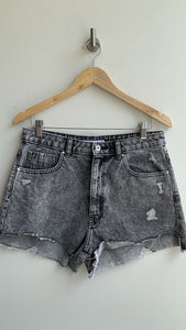 Zara Washed Black High-Waisted High-Low Denim Shorts - Size 10