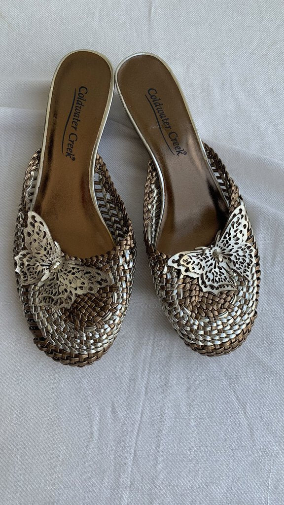 Coldwater Creek Gold/Silver Woven Butterfly Slip-On Shoes - Size 8
