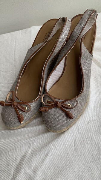 G.H. Bass Silver Fabric Braided Round Toe Wedges - Size 8