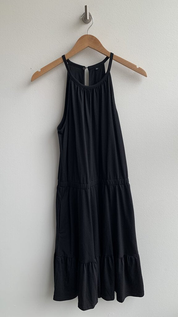 Black High Neck Ruffle Hem Dress - Size Medium