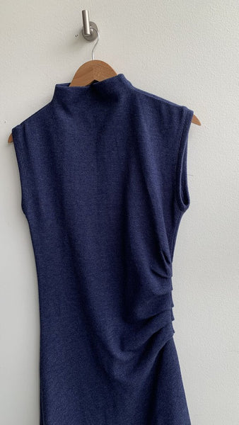 OGL Dark Denim Blue High Neck Rouched Maxi Dress - Size Medium