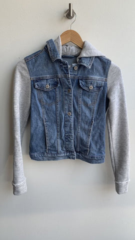 Hollister Denim Jacket with Grey Sweat Sleeves/Hood - Size X-Small