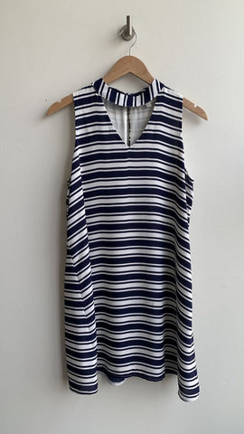 Pink Rose Navy/White Stripe High Cut-Out Neck Sleeveless Dress - Size Large